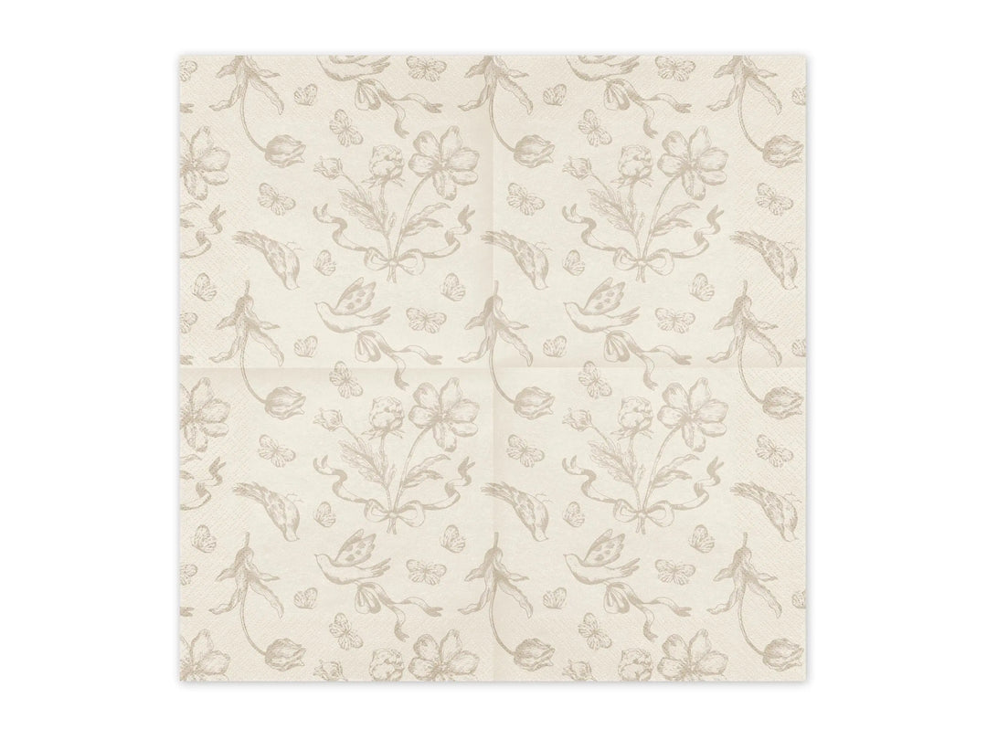 Cream & Beige Floral Paper Napkins - Tea Party Napkins - Elegant Disposable Napkins - Birthday Party Decor - Baby Shower Supplies-Pack Of 12 - Jolie Fete UK