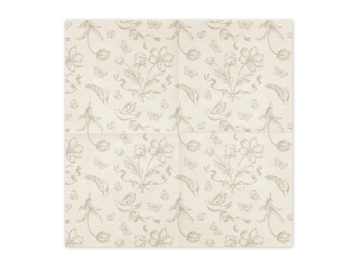 Cream & Beige Floral Paper Napkins - Tea Party Napkins - Elegant Disposable Napkins - Birthday Party Decor - Baby Shower Supplies-Pack Of 12 - Jolie Fete UK