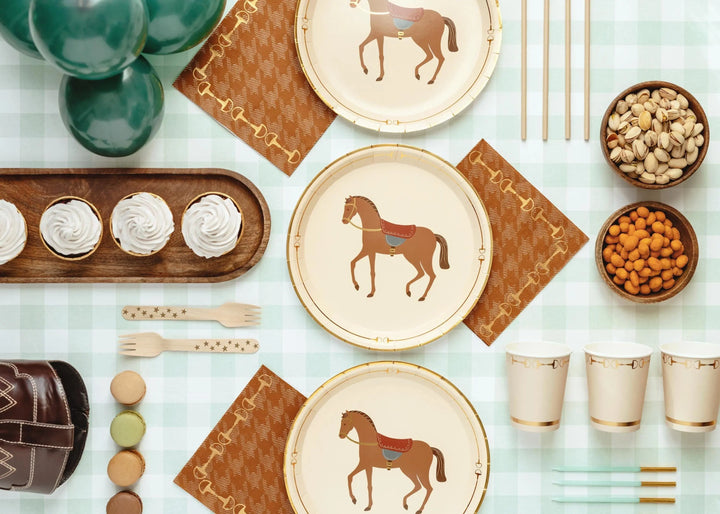Cream & Gold Paper Cups - Horse Party Paper Cups - Birthday Party Decorations -Disposable Tableware-Western Party Theme-Farm Party-Pack Of 6 - Jolie Fete UK