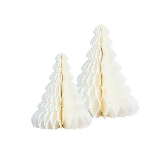 White Honeycomb Christmas Trees - Cream Paper Tree Decorations - Christmas Table Centrepiece - Mantelpiece Decor - Xmas Party - Pack of 2 - Jolie Fete UK