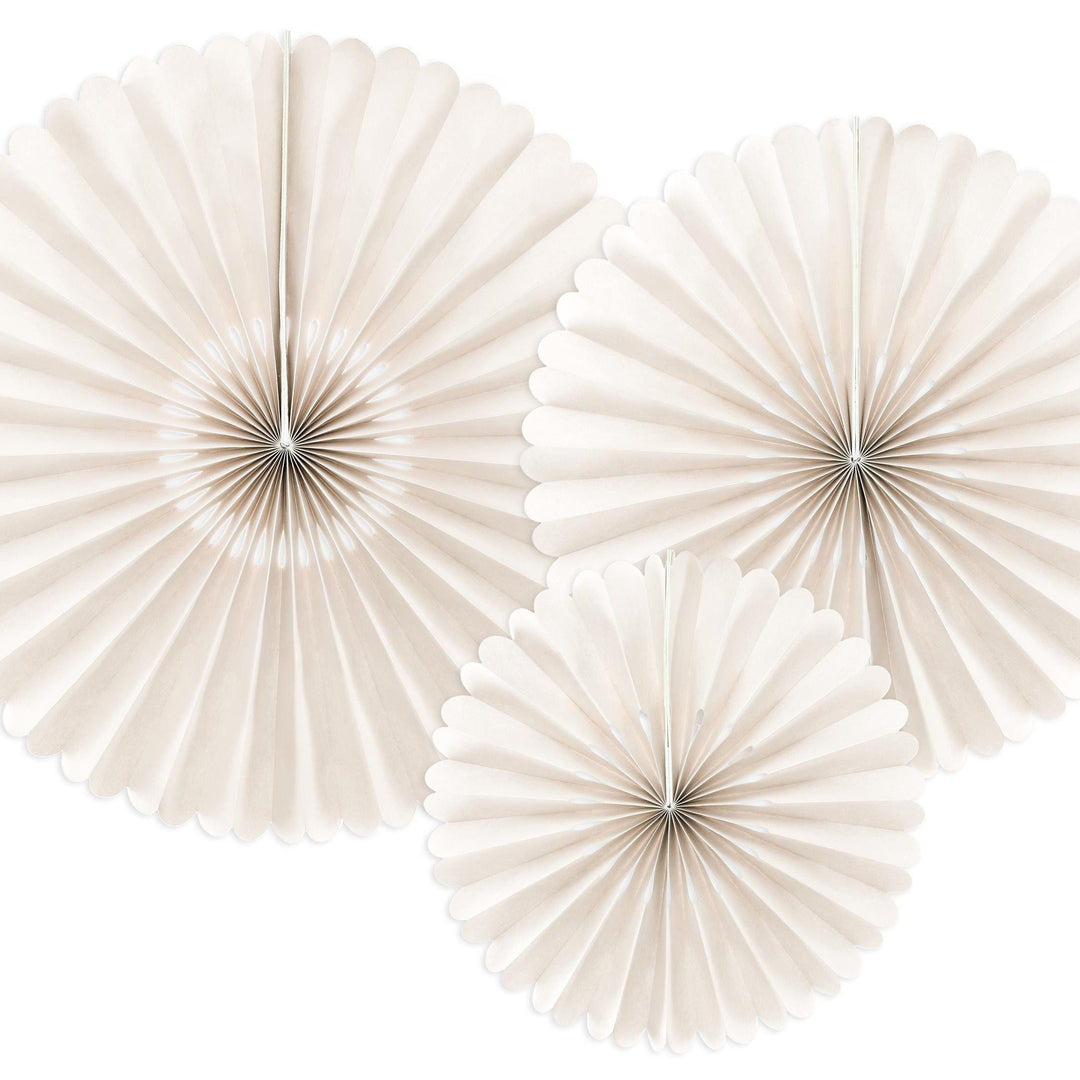 Cream Tissue Paper Rosettes - Beige Birthday Party Fan Decorations - Party Wall Decorations - Hanging Decorations - Pack Of 3 - Jolie Fete UK