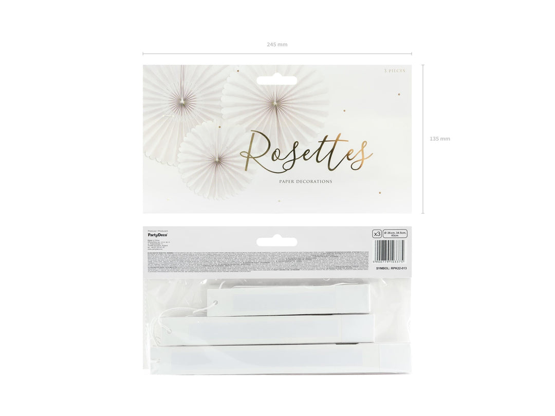 Cream Tissue Paper Rosettes - Beige Birthday Party Fan Decorations - Party Wall Decorations - Hanging Decorations - Pack Of 3 - Jolie Fete UK