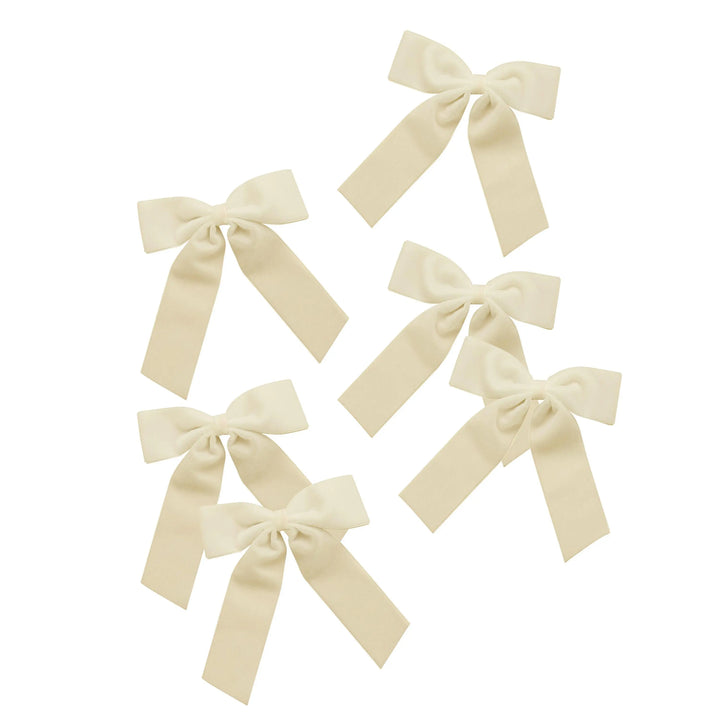 Cream Velvet Bow Clip Christmas Tree Decorations - Xmas Bow Ornaments - Velvet Ribbon Tree Clips - Festive Home Decor - Pack of 6 - Jolie Fete UK