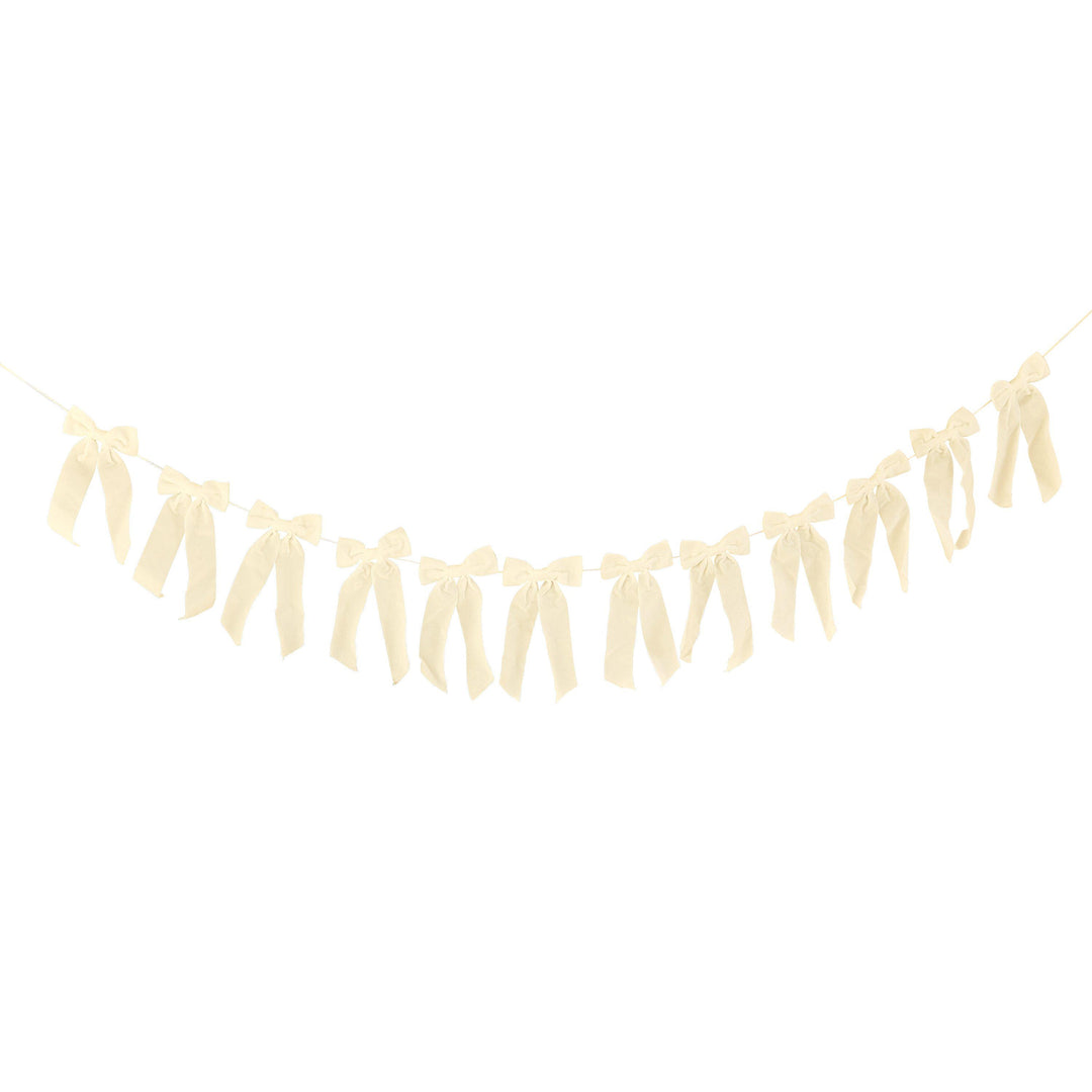 Cream Velvet Bow Garland - 2m Christmas Decoration - Festive Cream Bows for Wall, Door, Fireplace - Xmas Mantel Garland-Holiday Party Decor - Jolie Fete UK