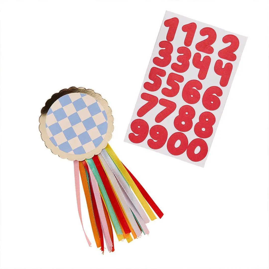 Customisable Birthday Badge - Personalised Age Rosette - Kids Birthday Party Accessory - Custom Number Sticker Badge - Colourful Ribbon Pin - Jolie Fete UK