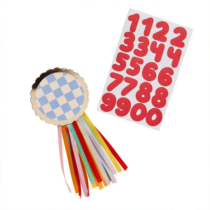 Customisable Birthday Badge - Personalised Age Rosette - Kids Birthday Party Accessory - Custom Number Sticker Badge - Colourful Ribbon Pin - Jolie Fete UK