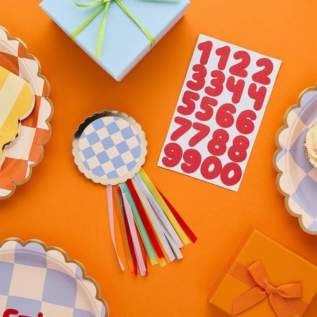 Customisable Birthday Badge - Personalised Age Rosette - Kids Birthday Party Accessory - Custom Number Sticker Badge - Colourful Ribbon Pin - Jolie Fete UK