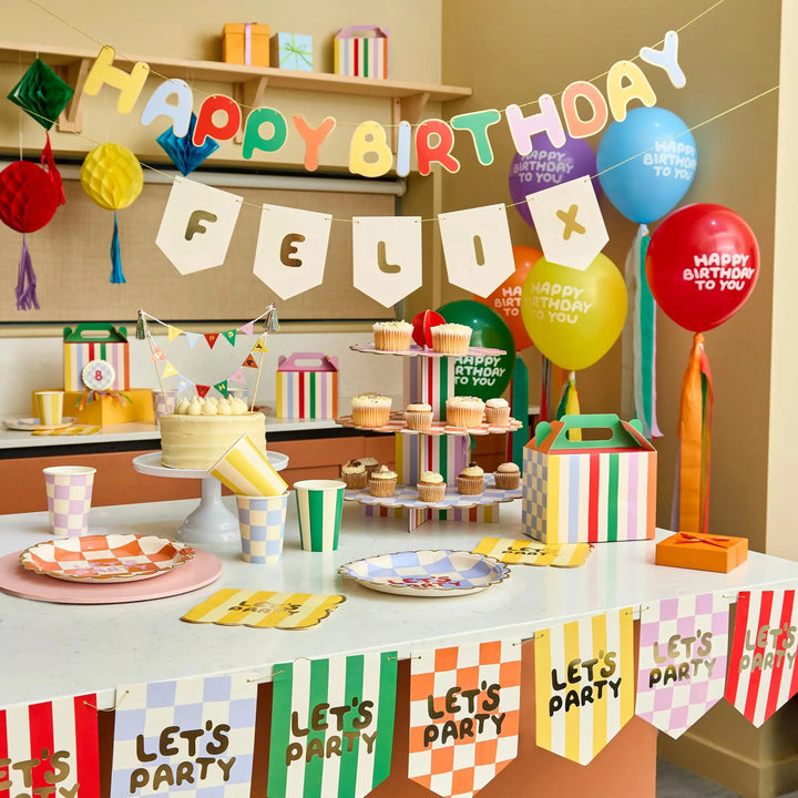 Happy Birthday Banner - Customisable Rainbow Name Bunting - Gold Foil Party Decor - Kids Birthday Garland - Personalised Party Backdrop Sign - Jolie Fete UK