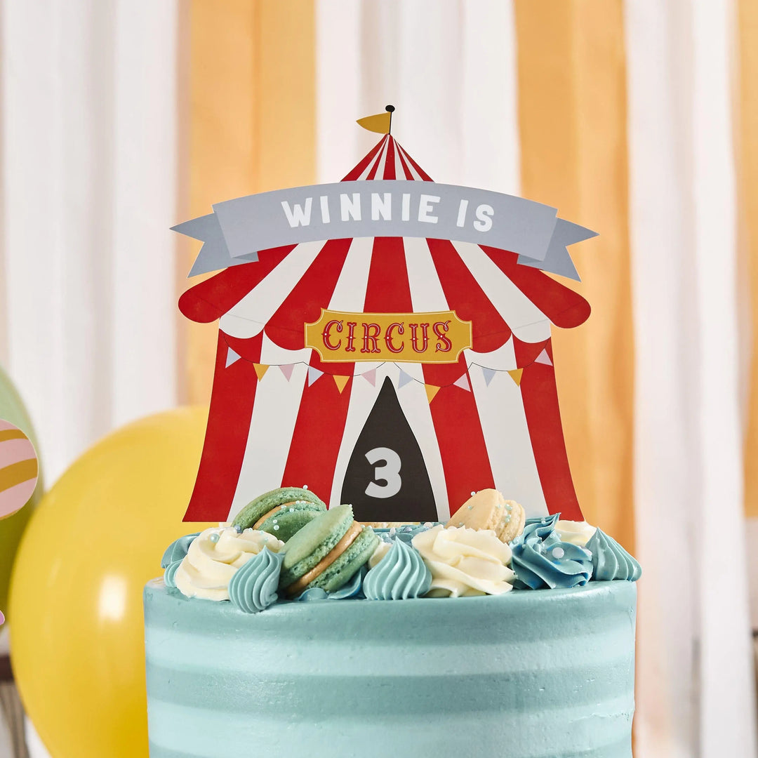 Circus Cake Topper - Customisable Birthday Cake Topper - Circus Party Decorations - Carnival Funfair - Kids Birthday Party - Big Top Theme - Jolie Fete UK