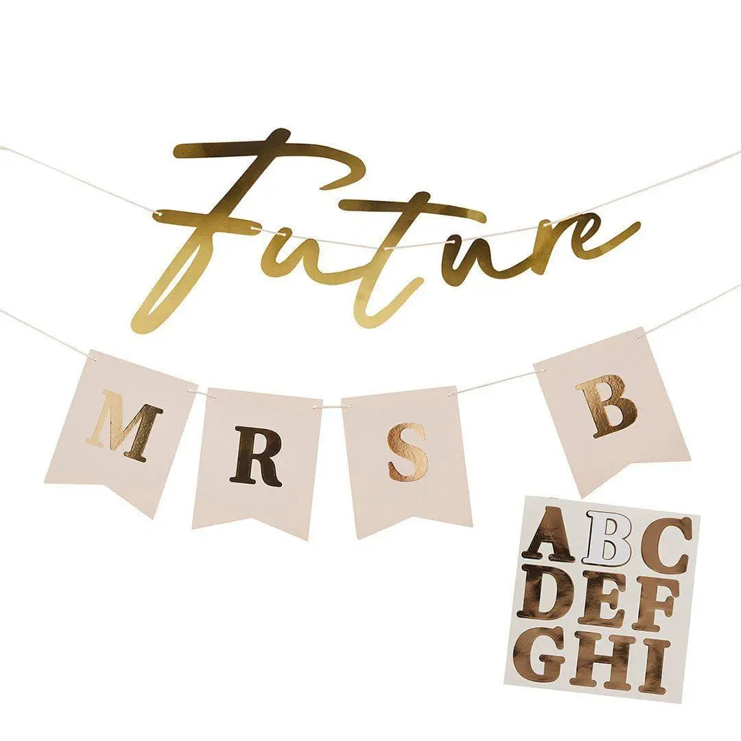 Future Mrs Banner-Customisable Gold & Peach Hen Party Decorations-Personalised Bachelorette Party Sign-DIY Wedding Banner-Custom Bride To Be - Jolie Fete UK