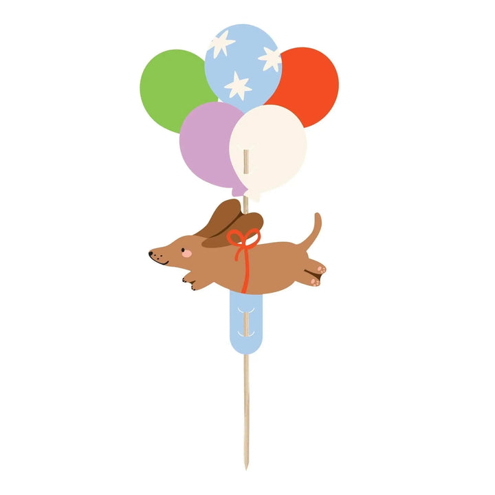 Dachshund Dog Cake Topper - Flying Sausage Dog With Balloons - Puppy Birthday Party Decoration - Canine Theme Decor - Jolie Fete UK
