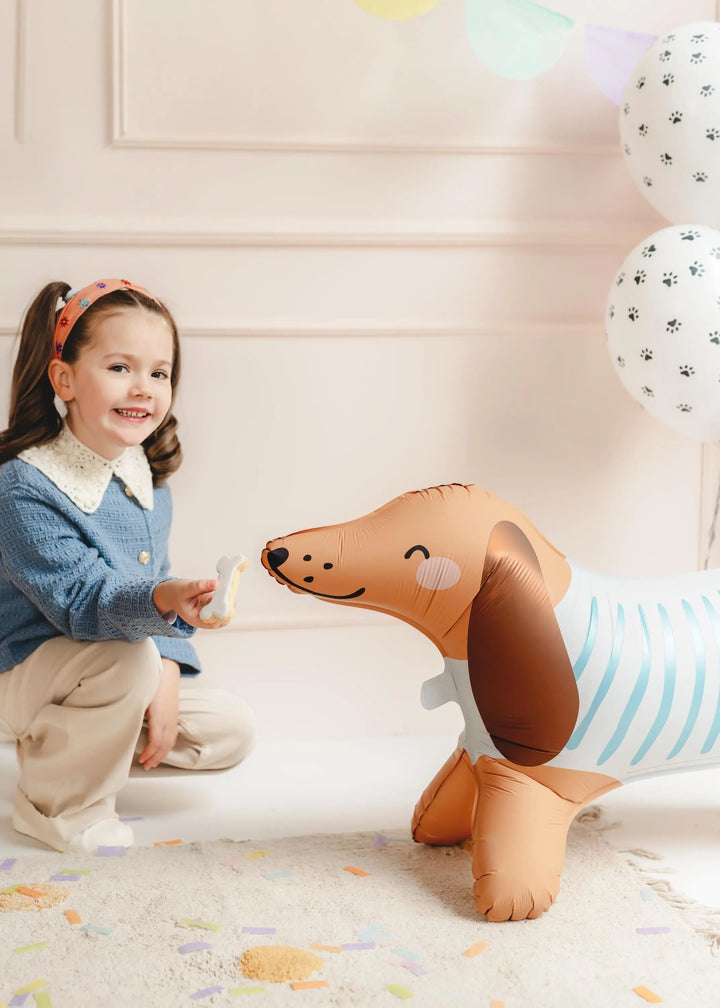 Dachshund Foil Balloon - Large Standing 89cm Sausage Dog Shape - Puppy Birthday Party Supplies - Animal Themed Kids Celebration - Pet Gift - Jolie Fete UK