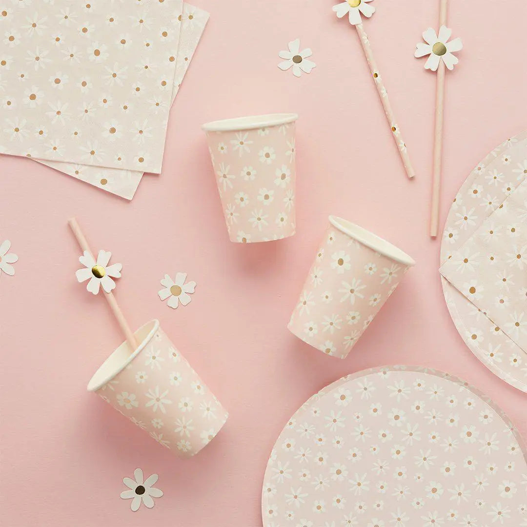 Daisy Paper Cups - Ditsy Floral Summer Birthday Party Tableware - Hen Party & Baby Shower Tea Party Decorations - Cottagecore - Pack of 8 - Jolie Fete UK