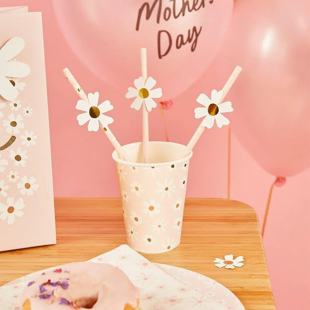 Daisy Paper Cups - Ditsy Floral Summer Birthday Party Tableware - Hen Party & Baby Shower Tea Party Decorations - Cottagecore - Pack of 8 - Jolie Fete UK