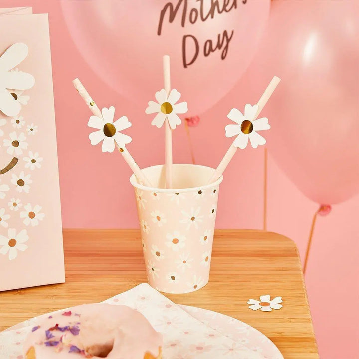 Daisy Paper Cups - Ditsy Floral Summer Birthday Party Tableware - Hen Party & Baby Shower Tea Party Decorations - Cottagecore - Pack of 8 - Jolie Fete UK