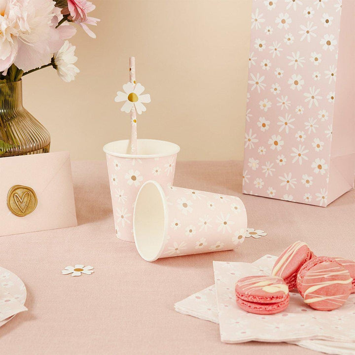 Daisy Paper Cups - Ditsy Floral Summer Birthday Party Tableware - Hen Party & Baby Shower Tea Party Decorations - Cottagecore - Pack of 8 - Jolie Fete UK