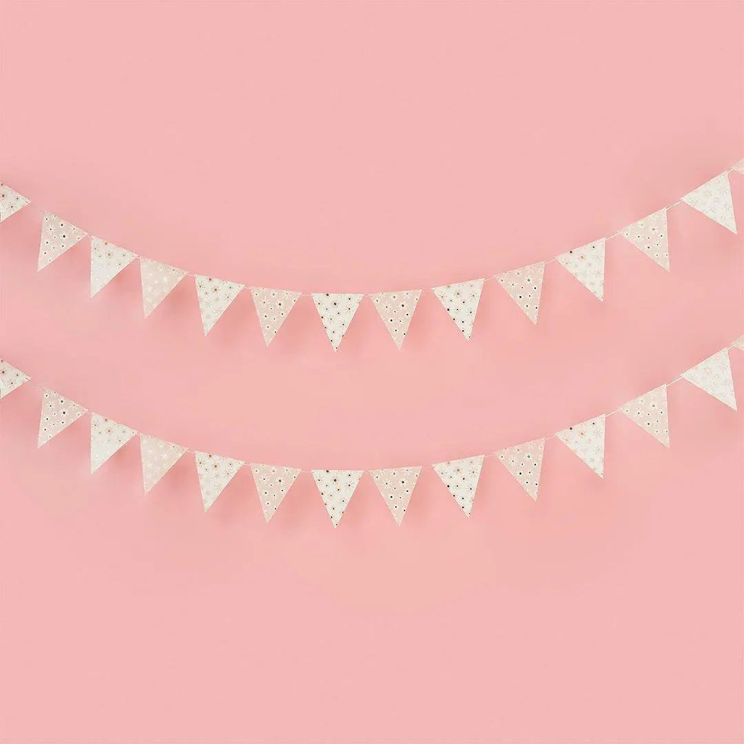 Daisy Pink Floral Bunting - 5m Garden Party Banner - Hen Party And Baby Shower Decorations - Pink & White Ditsy Daisy Pennant Garland - Jolie Fete UK