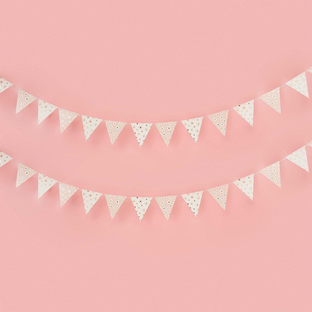 Daisy Pink Floral Bunting - 5m Garden Party Banner - Hen Party And Baby Shower Decorations - Pink & White Ditsy Daisy Pennant Garland - Jolie Fete UK