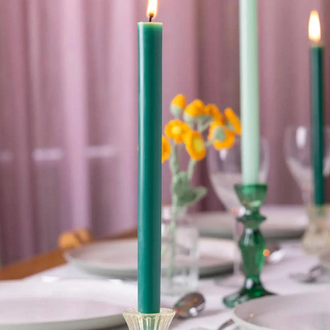 Green Dinner Candle - Dinner Party Candle - Plain Tall Christmas Table Candle - Christmas Decorations - Pack Of 1 - Jolie Fete UK