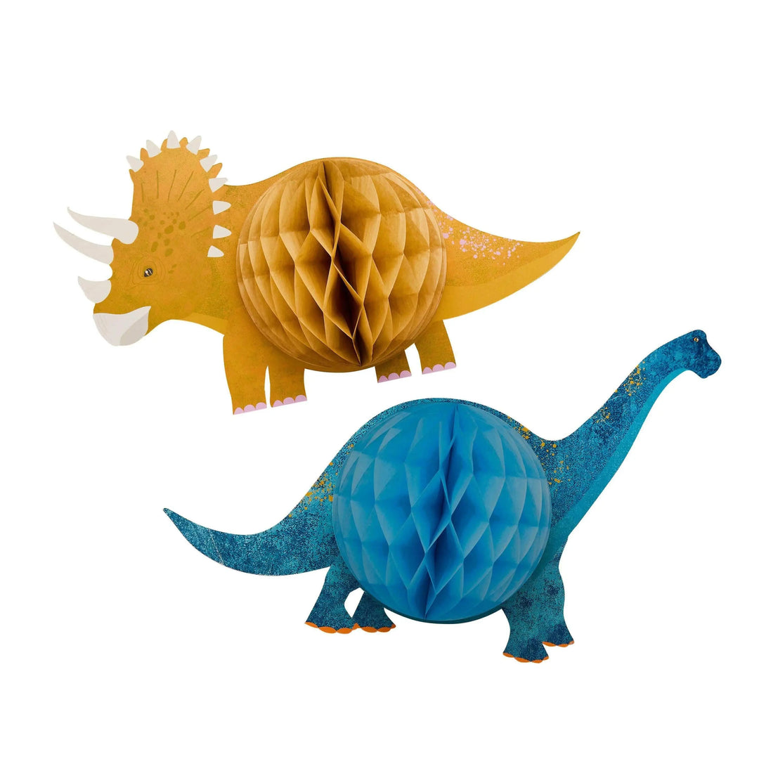 Dinosaur Honeycombs - Dinosaur Party - Dino Birthday Decor - Blue Brachiosaurus & Yellow Triceratops - Kids Birthday Supplies - Pack Of 2 - Jolie Fete UK