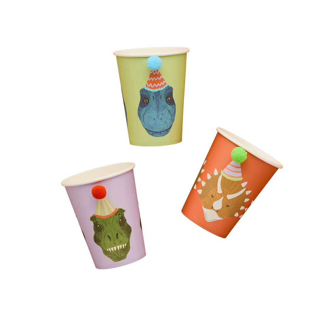 Dinosaur Cups - Dinosaur Paper Party Cups - Roarsome Dino Birthday - T Rex & Triceratops Cups - Kids Birthday Party Tableware - Pack Of 6 - Jolie Fete UK