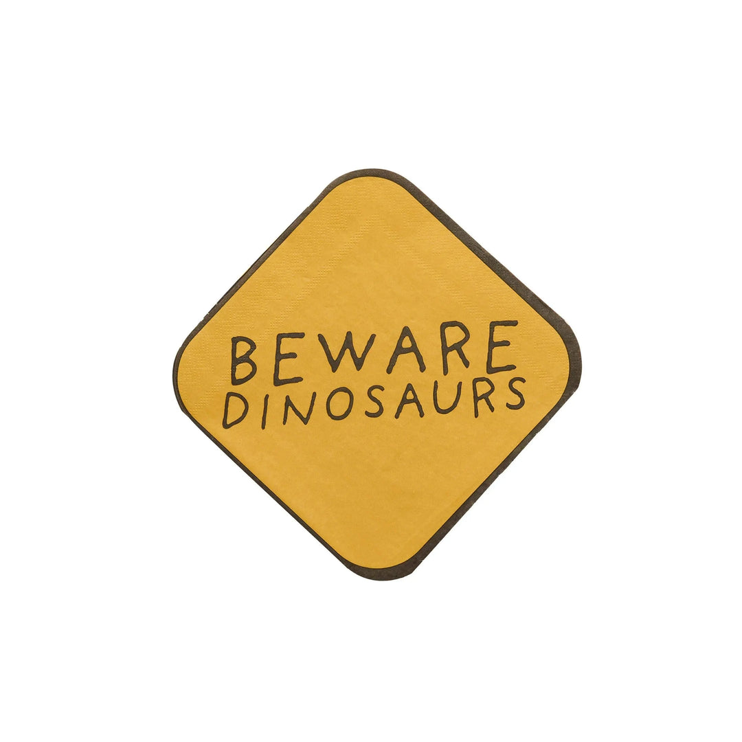 Dinosaur Napkins - Dinosaur Paper Party Napkins - Yellow Beware Dinosaurs Warning Sign - Explorer Party - Kids Birthday Tableware-Pack Of 16 - Jolie Fete UK