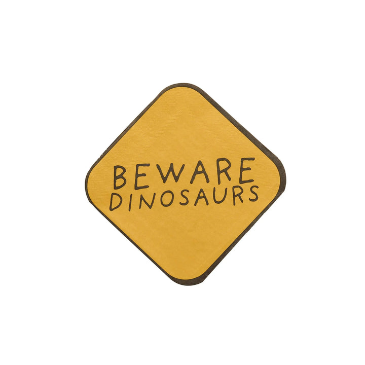 Dinosaur Napkins - Dinosaur Paper Party Napkins - Yellow Beware Dinosaurs Warning Sign - Explorer Party - Kids Birthday Tableware-Pack Of 16 - Jolie Fete UK