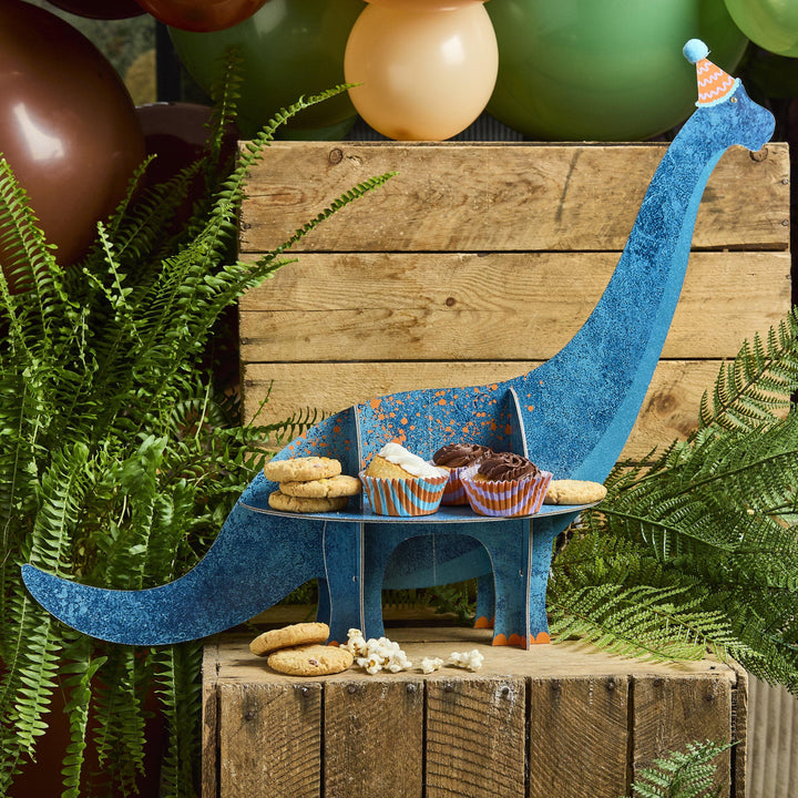 Dinosaur Treat Stand - Dinosaur Party - Dino Birthday Decor - Blue Brachiosaurus Cupcake Stand-Pom Pom-Kids Birthday Party Table Centrepiece - Jolie Fete UK