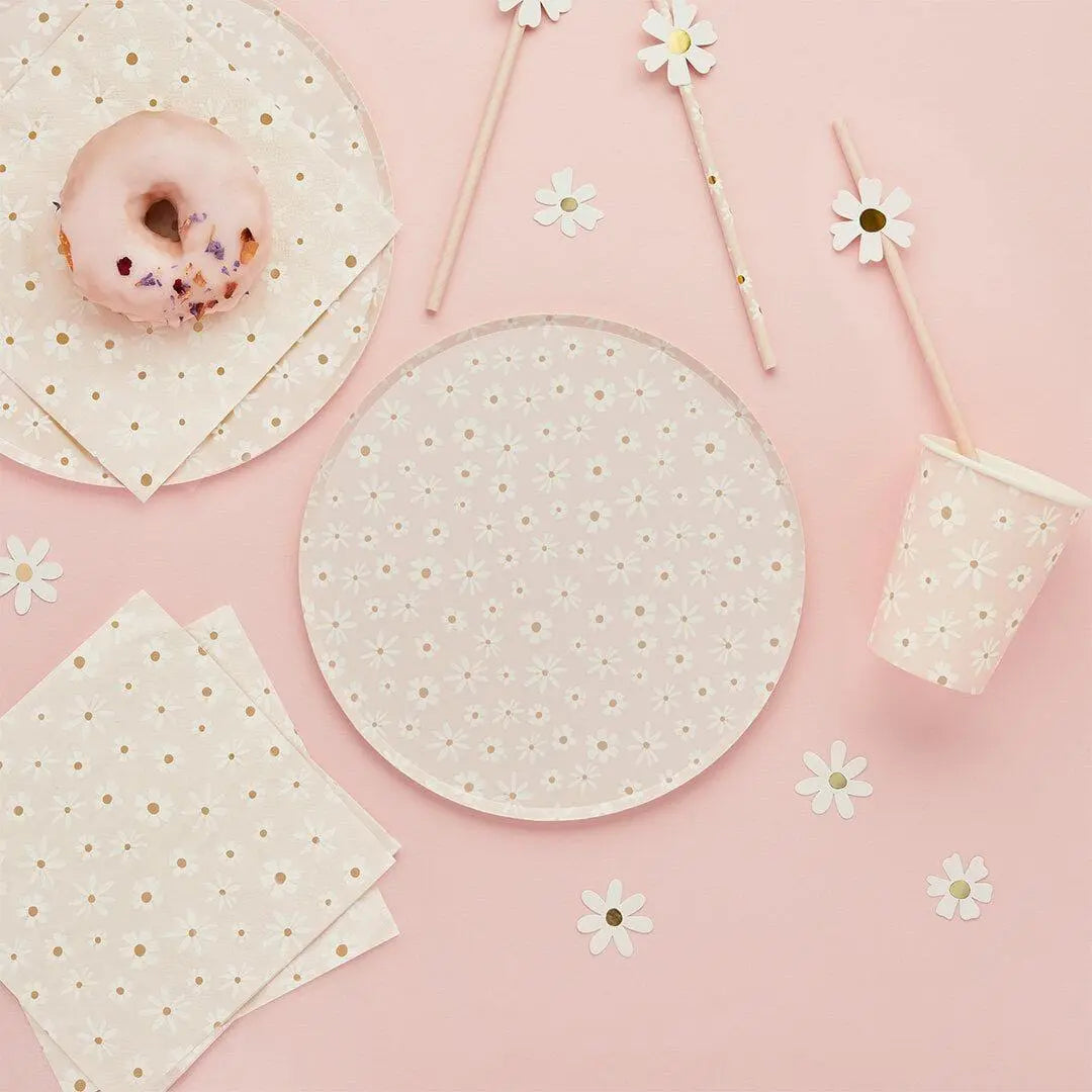 Ditsy Daisy Paper Table Scatter - Floral Confetti - White & Gold Flower Decorations - Pack of 10g - Hen Party, Baby Shower And Garden Party - Jolie Fete UK
