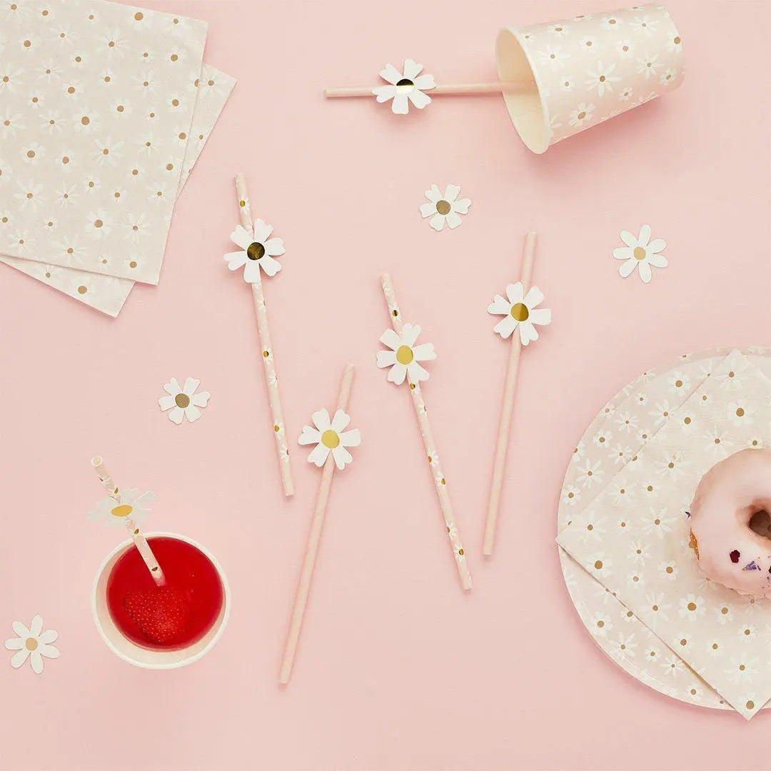 Ditsy Daisy Paper Table Scatter - Floral Confetti - White & Gold Flower Decorations - Pack of 10g - Hen Party, Baby Shower And Garden Party - Jolie Fete UK