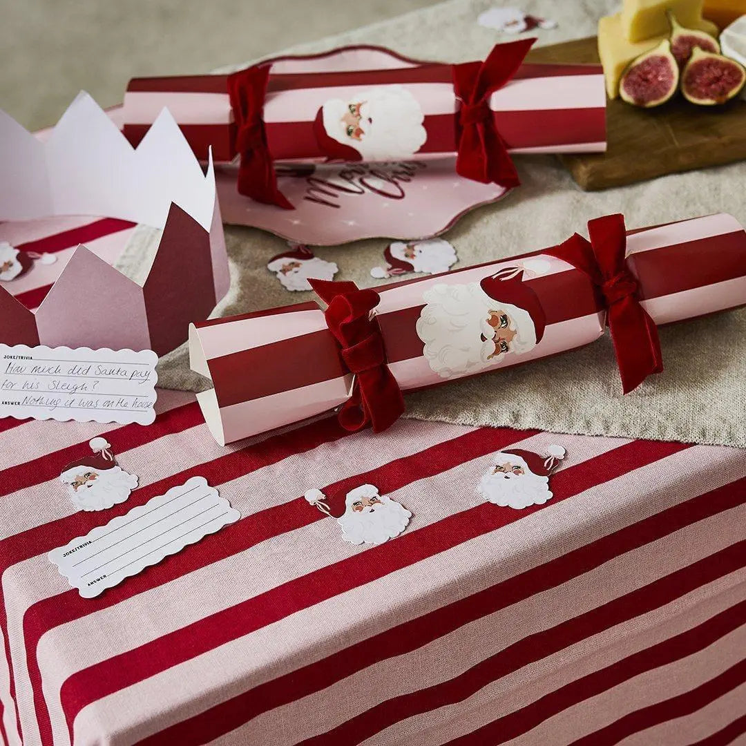 DIY Christmas Cracker Set - Pink & Red Santa Cracker Set - Vintage Christmas Party -Christmas Decorations - Retro Holiday Decor - Pack Of 6 - Jolie Fete UK