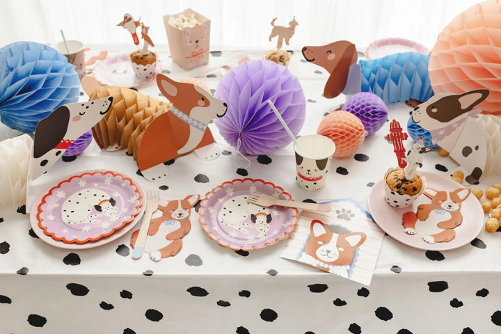 Dog Honeycomb Party Decorations - Puppy Table Centrepieces - 3D Standing Dalmatian, Corgi, Sausage Dog & Bulldog - Kids Birthday - Pack Of 4 - Jolie Fete UK
