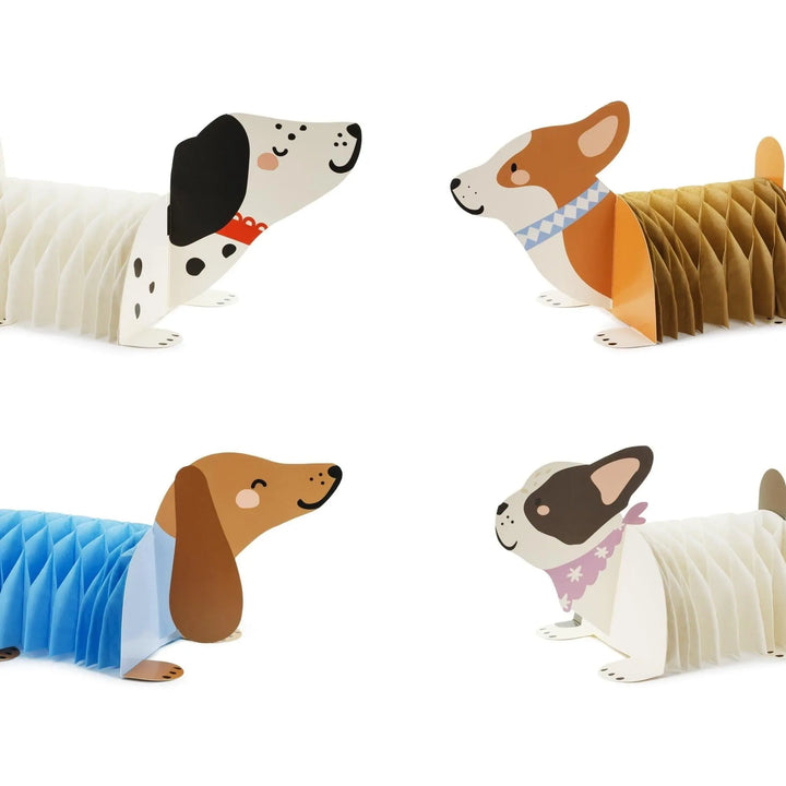 Dog Honeycomb Party Decorations - Puppy Table Centrepieces - 3D Standing Dalmatian, Corgi, Sausage Dog & Bulldog - Kids Birthday - Pack Of 4 - Jolie Fete UK
