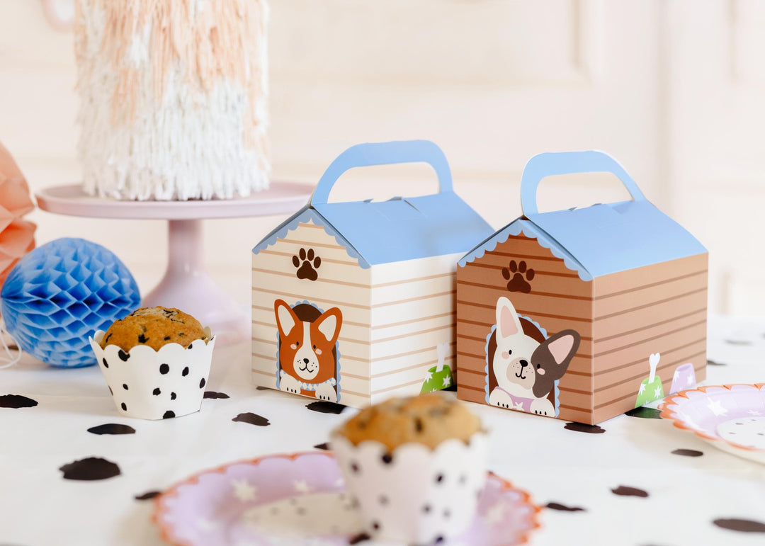 Dog House Cake Boxes - Puppy Favour Carriers - Doggie Bags - Party Bags - Treat Boxes For Dog Birthdays - 2 Designs - Pack of 6 - Jolie Fete UK