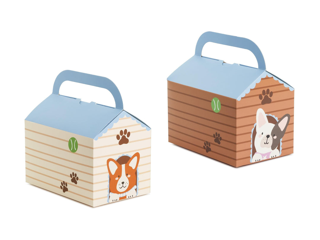 Dog House Cake Boxes - Puppy Favour Carriers - Doggie Bags - Party Bags - Treat Boxes For Dog Birthdays - 2 Designs - Pack of 6 - Jolie Fete UK
