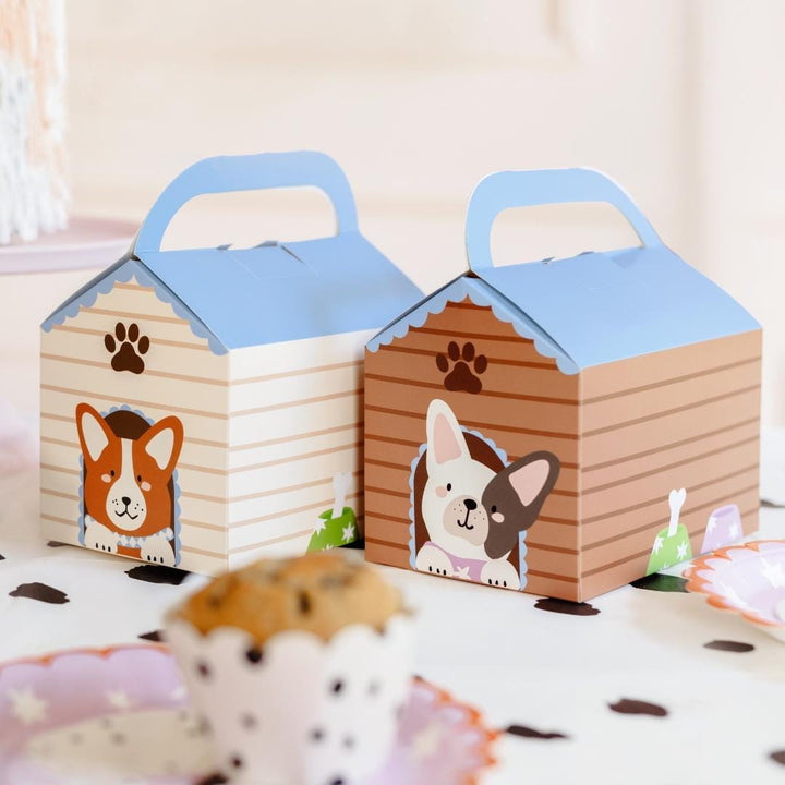 Dog House Cake Boxes - Puppy Favour Carriers - Doggie Bags - Party Bags - Treat Boxes For Dog Birthdays - 2 Designs - Pack of 6 - Jolie Fete UK