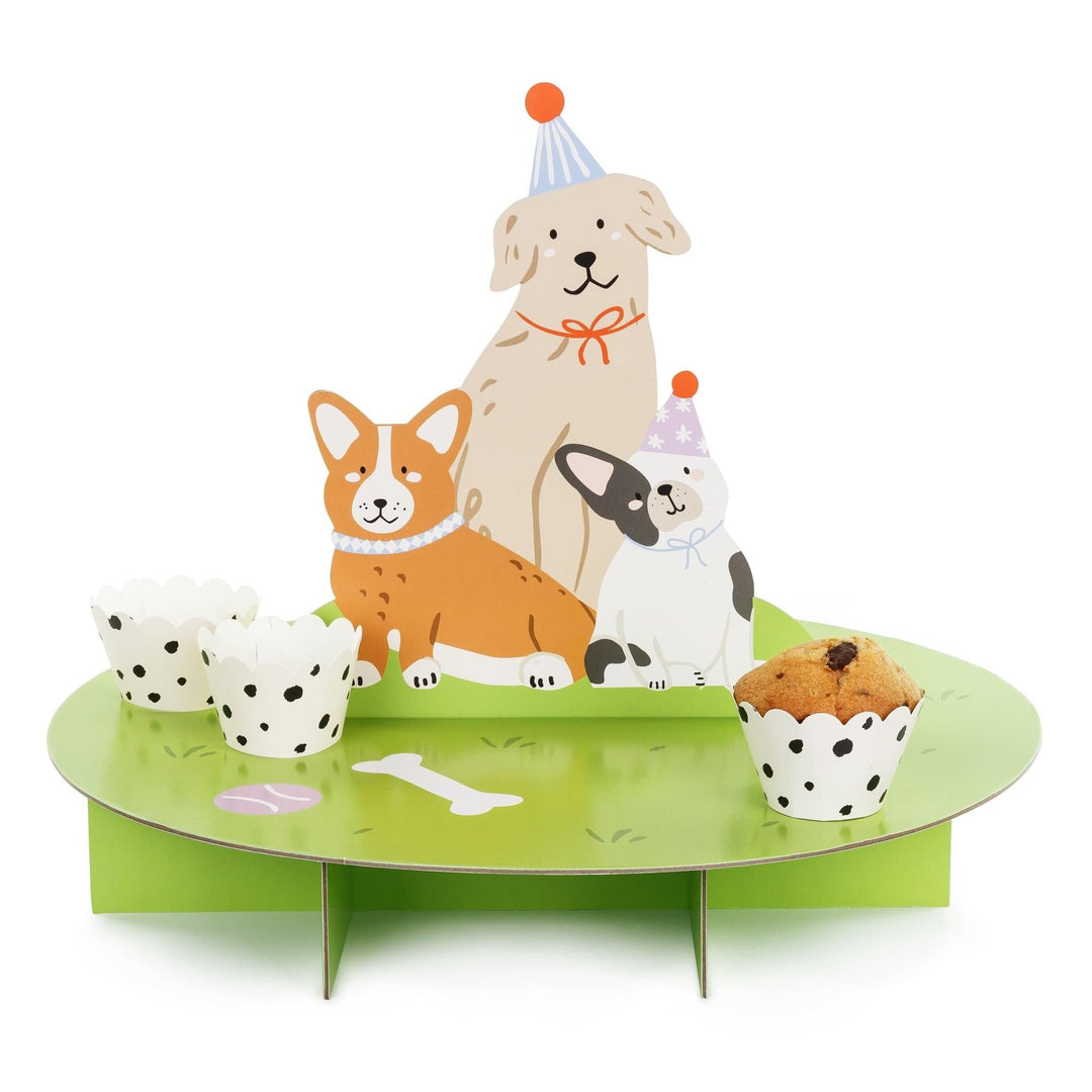 Dog Party Cake Stand & Cupcake Wrappers - 3D Puppy Treat Display With Corgi And Bulldog -Animal Themed Birthday Centrepiece-Kids Celebration - Jolie Fete UK