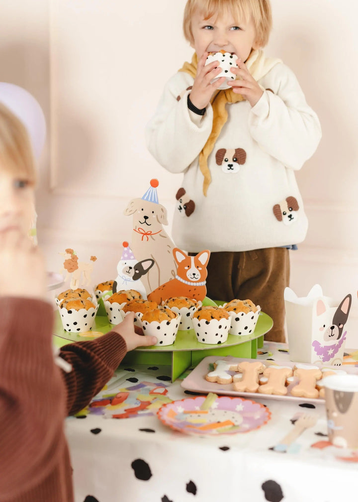Dog Party Cake Stand & Cupcake Wrappers - 3D Puppy Treat Display With Corgi And Bulldog -Animal Themed Birthday Centrepiece-Kids Celebration - Jolie Fete UK