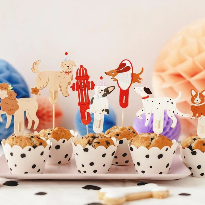 Dog Party Cupcake Toppers - Assorted Puppy Cake Decorations - Poodle, Corgi & Dalmatian Toppers - Pet Lover Birthday Supplies - Pack Of 7 - Jolie Fete UK