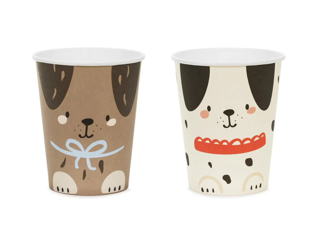 Dog Party Paper Cups - Puppy Birthday Tableware - Dalmatian & Brown Labrador Designs - Cute Pet Lover Celebration Drinkware - Pack Of 6 - Jolie Fete UK