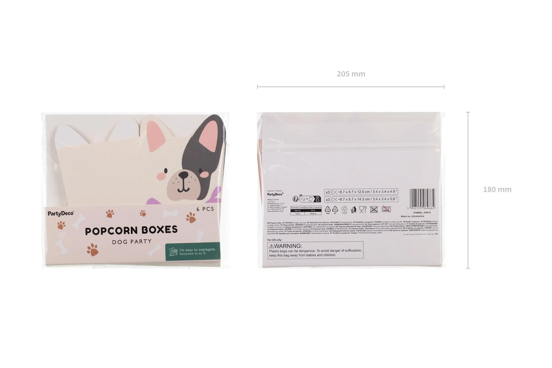Dog Party Popcorn Boxes - Puppy Snack Treat Tubs - Party Favour Boxes - Kids Birthday Cinema Night - Food Containers - 4 Designs -Pack of 6 - Jolie Fete UK