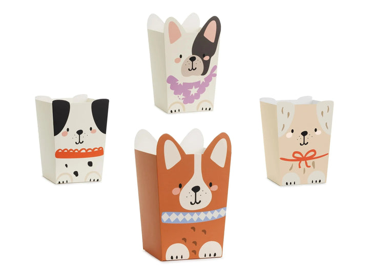 Dog Party Popcorn Boxes - Puppy Snack Treat Tubs - Party Favour Boxes - Kids Birthday Cinema Night - Food Containers - 4 Designs -Pack of 6 - Jolie Fete UK