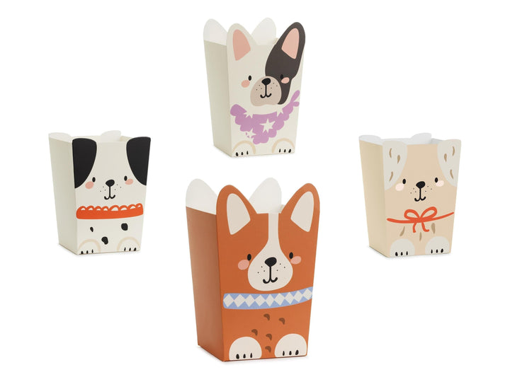 Dog Party Popcorn Boxes - Puppy Snack Treat Tubs - Party Favour Boxes - Kids Birthday Cinema Night - Food Containers - 4 Designs -Pack of 6 - Jolie Fete UK
