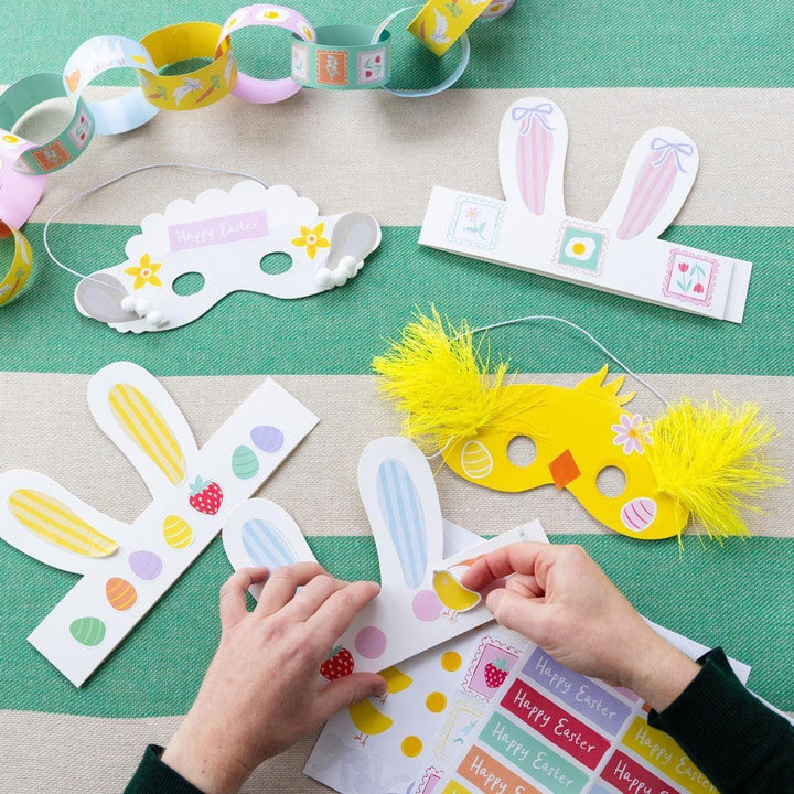 Easter Bunny Masks & Headband Kit - Fun DIY Kids Dress Up - School Classroom Activity - Spring Party - Hoppy Celebration - Pack Of 12 - Jolie Fete UK