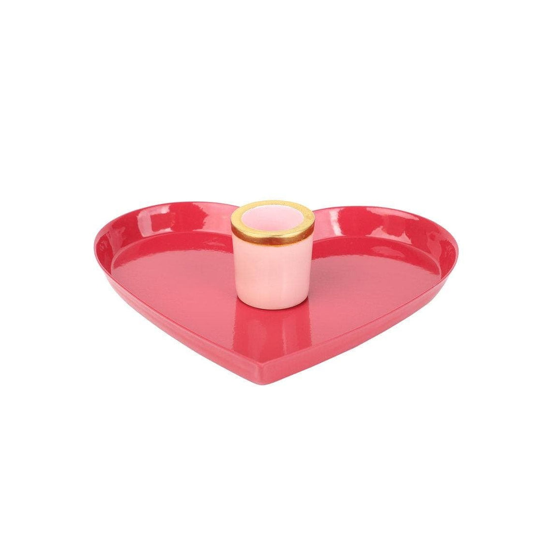Enamel Heart Shaped Candle Holder - Red & Pink Romantic Candlestick - Valentine’s Table Decor - Unique Love Gift for Her - Jolie Fete UK