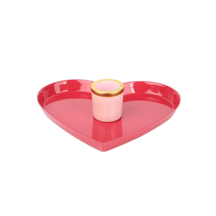Enamel Heart Shaped Candle Holder - Red & Pink Romantic Candlestick - Valentine’s Table Decor - Unique Love Gift for Her - Jolie Fete UK