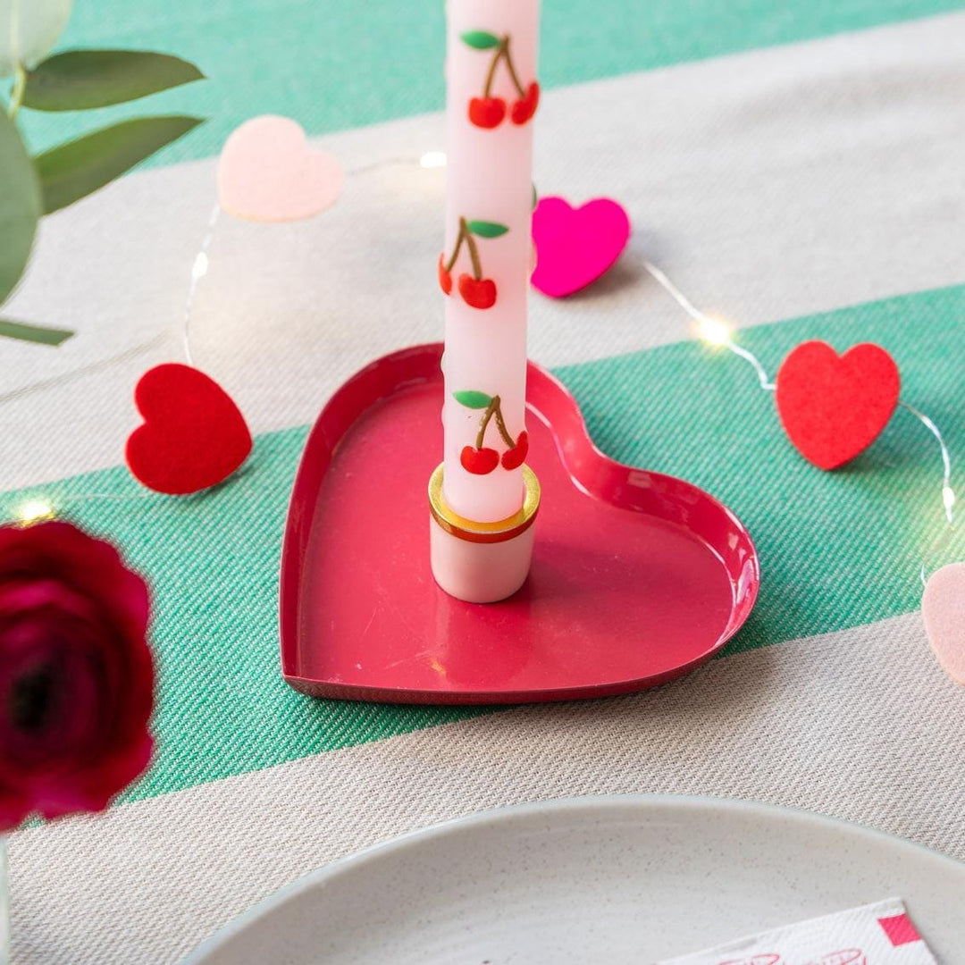 Enamel Heart Shaped Candle Holder - Red & Pink Romantic Candlestick - Valentine’s Table Decor - Unique Love Gift for Her - Jolie Fete UK