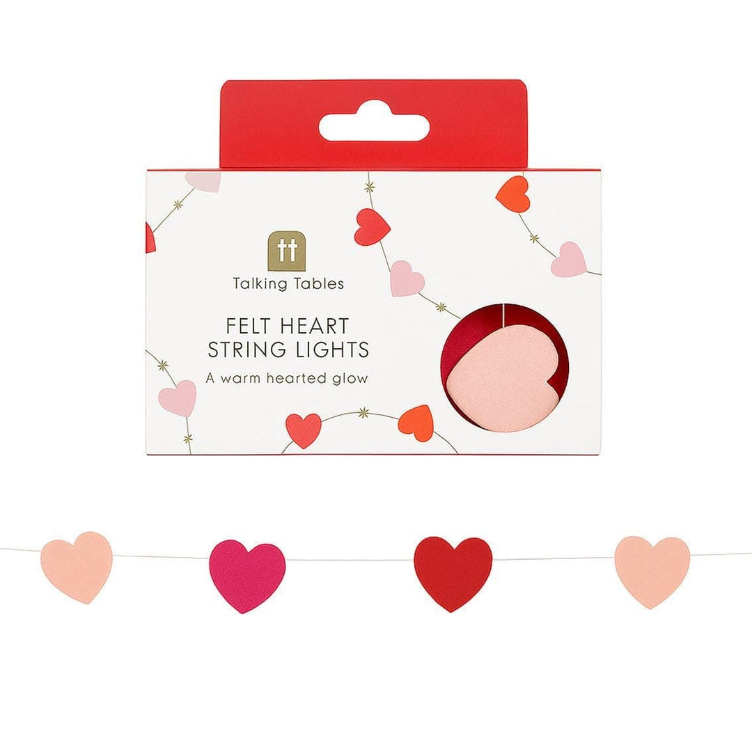 Felt Heart String Lights - Red & Pink Wool Garland - Battery Operated Fairy Lights - Romantic Valentine's Decor - 2m - Jolie Fete UK