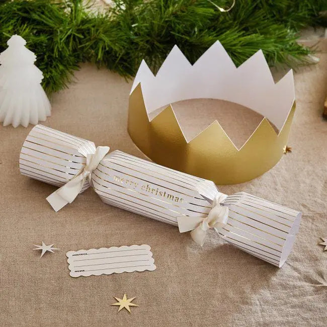 Fill Your Own Christmas Crackers - White & Gold DIY Cracker Kit - Pack of 6 - Christmas Table Decorations - Make Your Own Xmas Crackers - Jolie Fete UK