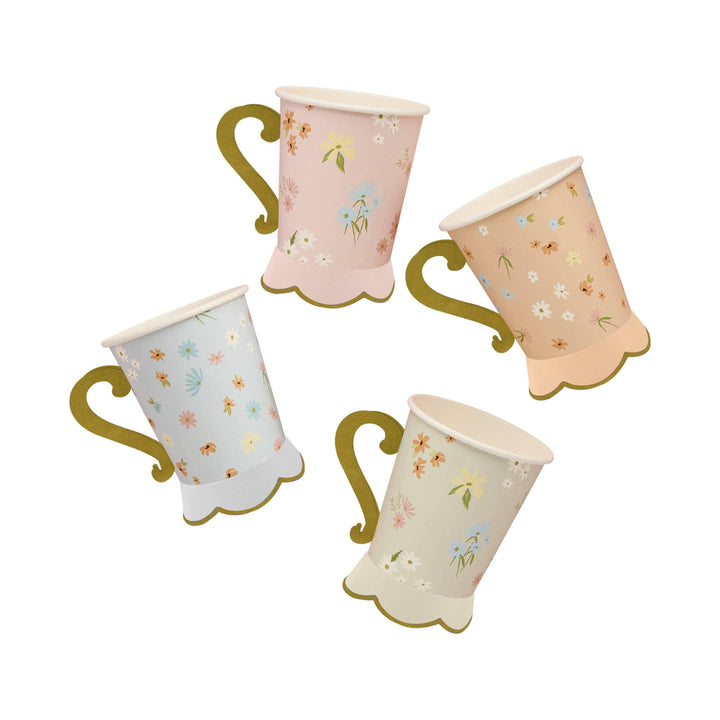 Floral Paper Cups - Vintage Afternoon Tea Decorations - Pastel Flower Tea Party Tableware - Hen Party & Baby Shower Teacups - Pack Of 8 - Jolie Fete UK